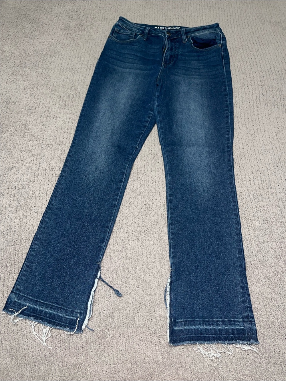 Dark Indigo Flare Jeans with Raw Hem - Women's